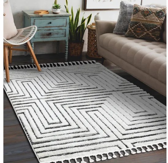 Koberec SEVILLA Z788B, biely/ antracit , Maroko, Shaggy