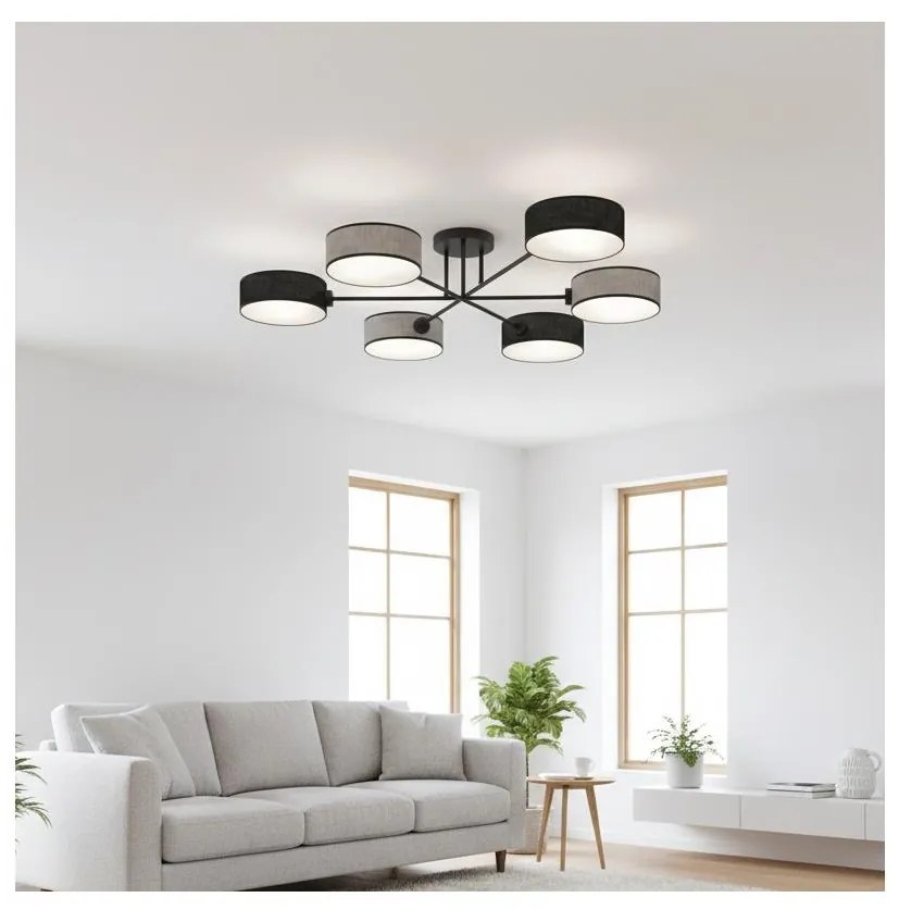 Prisadený luster MAGA 6xE14/10W/230V čierna/sivá