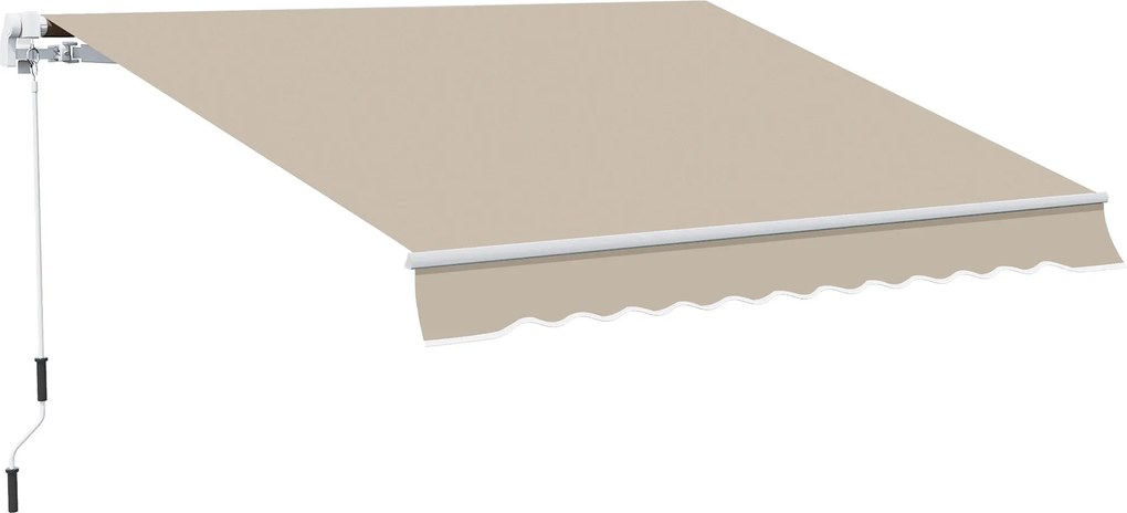 Manuálne vysúvateľné kasetové markízy Outsunny 3,95 m s kľukou - tienidlo na balkón, nástenná montáž, hliník, biela+bežová 395 x 245 cm | Aosom