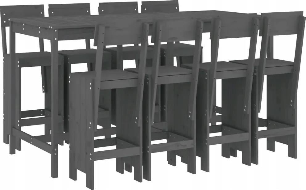 vidaXL 9-dielna sada barového nábytku do záhrady, sivá, borovicové drevo