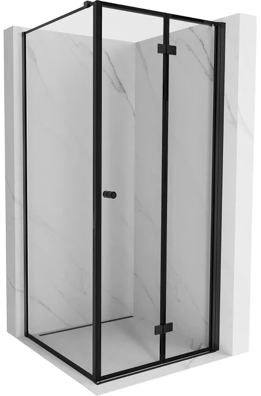 Mexen Mist-F T, 1-krídlový skladací sprchový kút pravý 110 x 110 cm, číre sklo-čierny rám, 8A6T-110-110-70-70-P