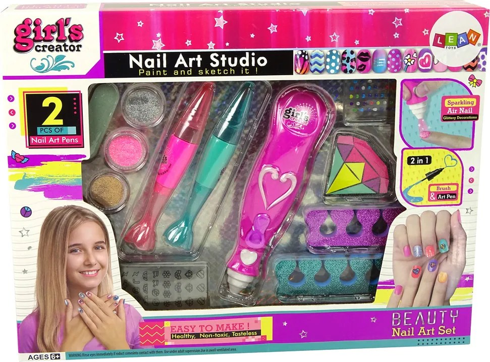 LEAN Toys Sada na maľovanie nechtov fixky trblietky a diamantíky