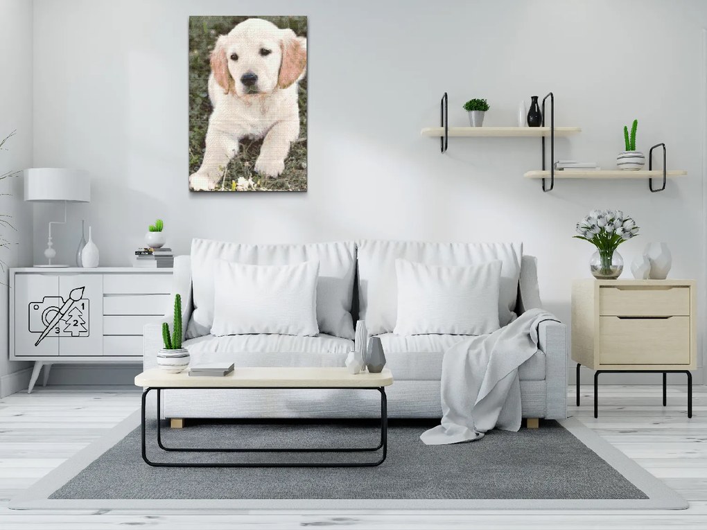 Gario Diamantové maľovanie Šteňa labradora Rozmery: 60 x 80 cm, Rámovanie: S vnútorným rámom, Diamanty: Okrúhle