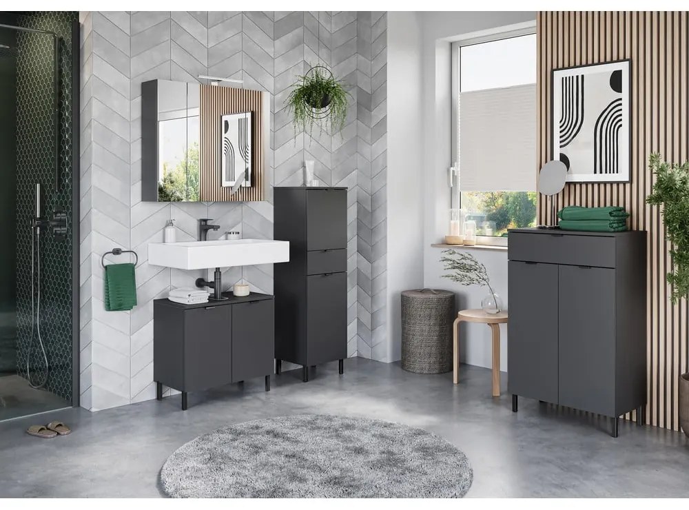 Antracitová vysoká kúpeľňová skrinka 60x97 cm Arcena – Germania