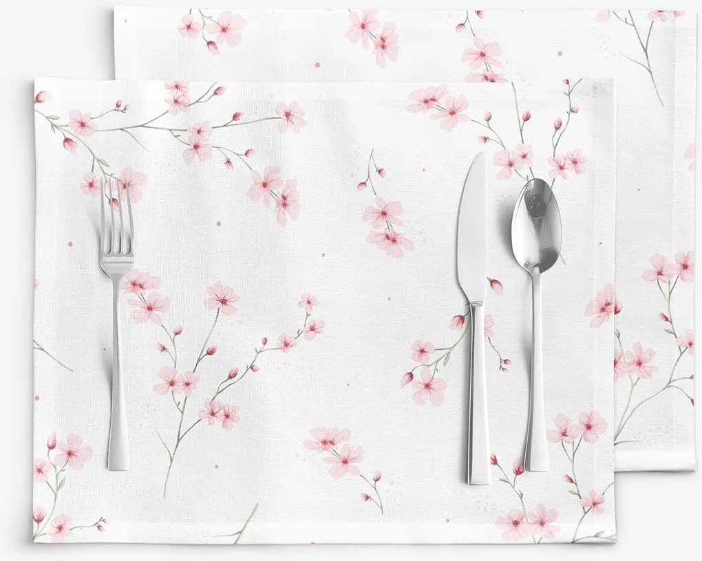 Goldea prestieranie na stôl 100% bavlnené plátno - kvitnúce sakury - sada 2ks 30 x 40 cm