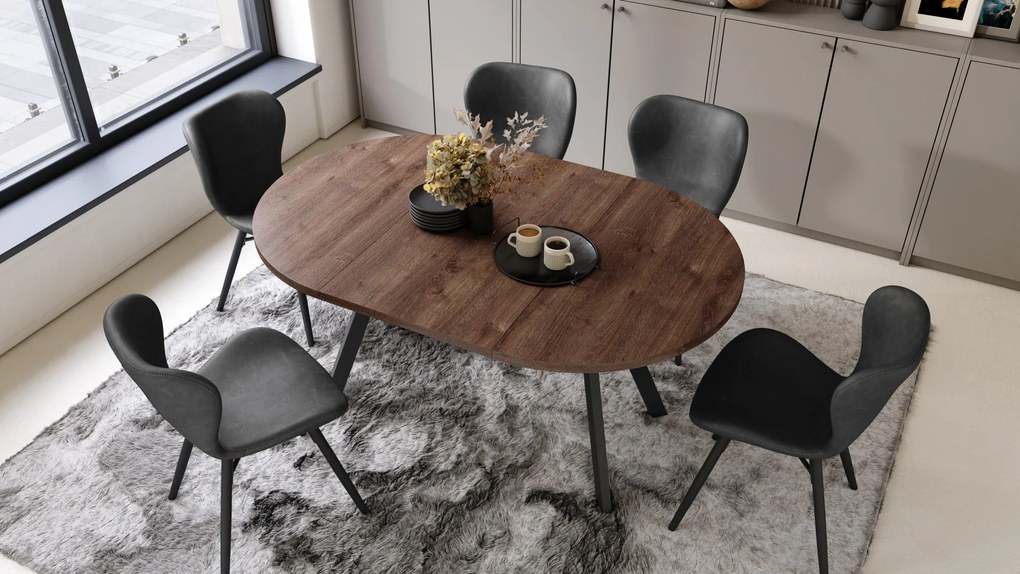 ALMO Dub hnedý/čierne nohy - OKRÚHLY LOFTOVÝ/INDUSTRIÁLNY ROZKLADACÍ STÔL DO OBÝVAČKY/JEDÁLNE