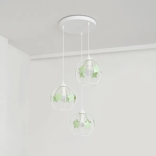 Detský luster na lanku STARS 3xE27/15W/230V zelená/biela