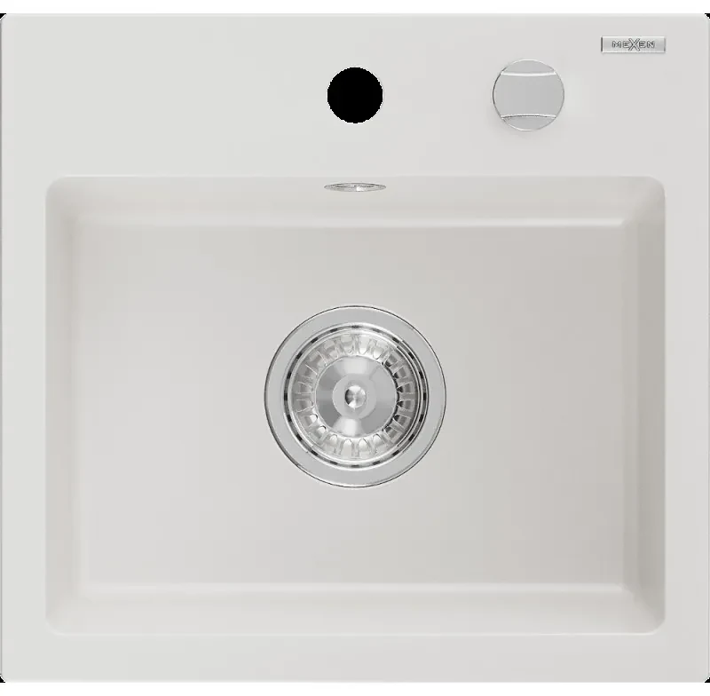 Mexen Milo granitový jednokomorový drez 435 x 410 mm, biela- 6505441000-20