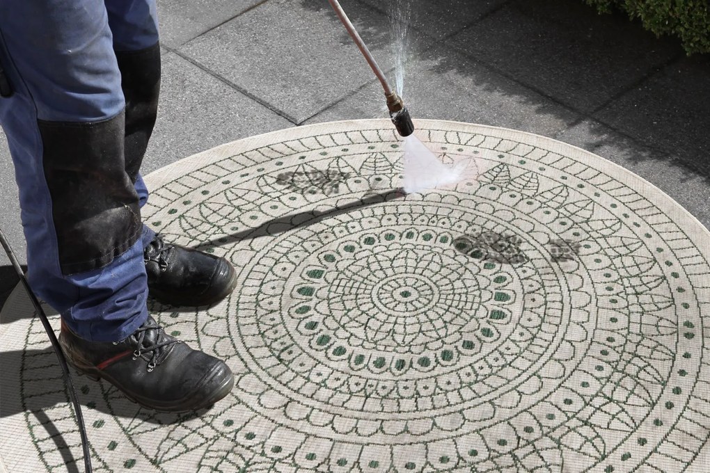 Kusový koberec Twin-Wendeteppiche 103103 creme grün – na von aj na doma, 240x240 (priemer) kruh, zelená, chodba / predsieň, Hanse Home