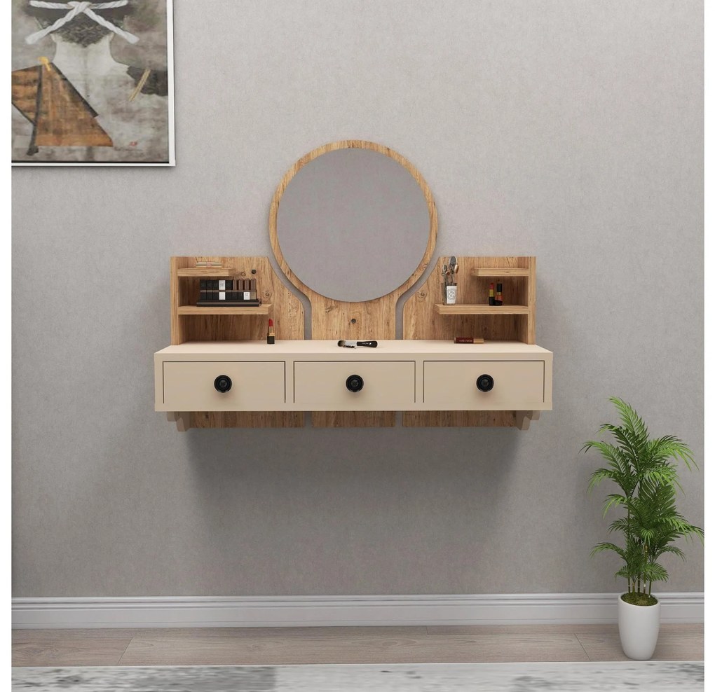 Toaletný stolík Makole (borovica atlantická + béžová) . Akcia -20%. Vlastná spoľahlivá doprava až k Vám domov. 1094113