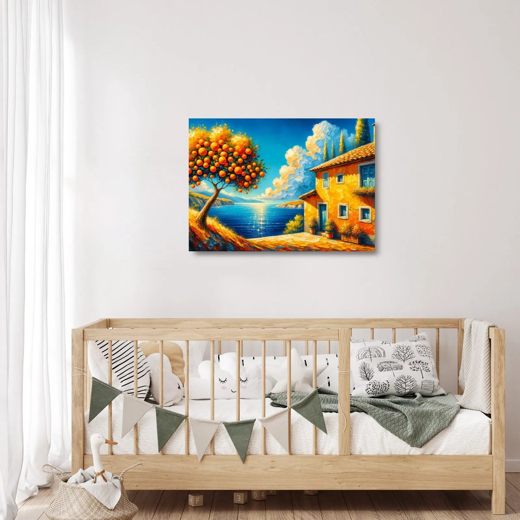 Sklenený obraz - Dom s pomarančmi II. (70x50 cm)