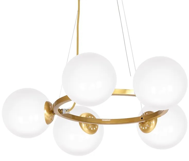 Závesné svietidlo Vienna, 5x biele sklenené tienidlo, c, o