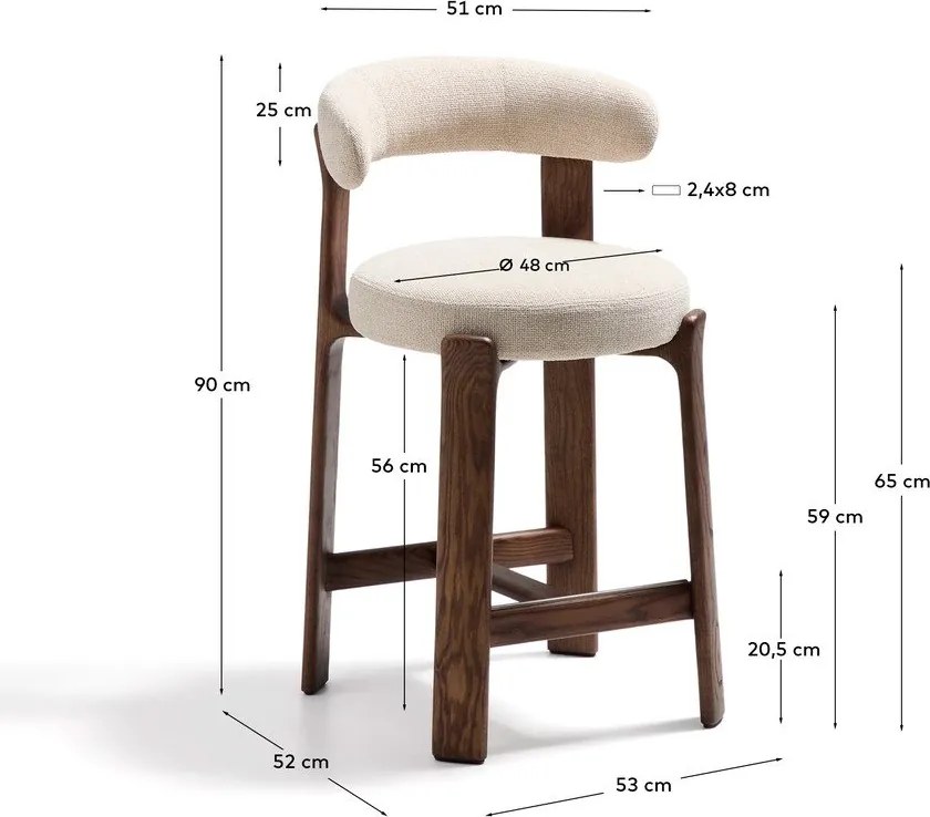 Béžová/v tmavo prírodnej farbe barová stolička z jaseňového dreva (výška sedadla 65 cm) Granite – Kave Home