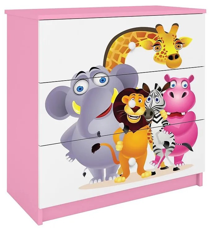 Detská komoda Babydreams ružová – Zoo