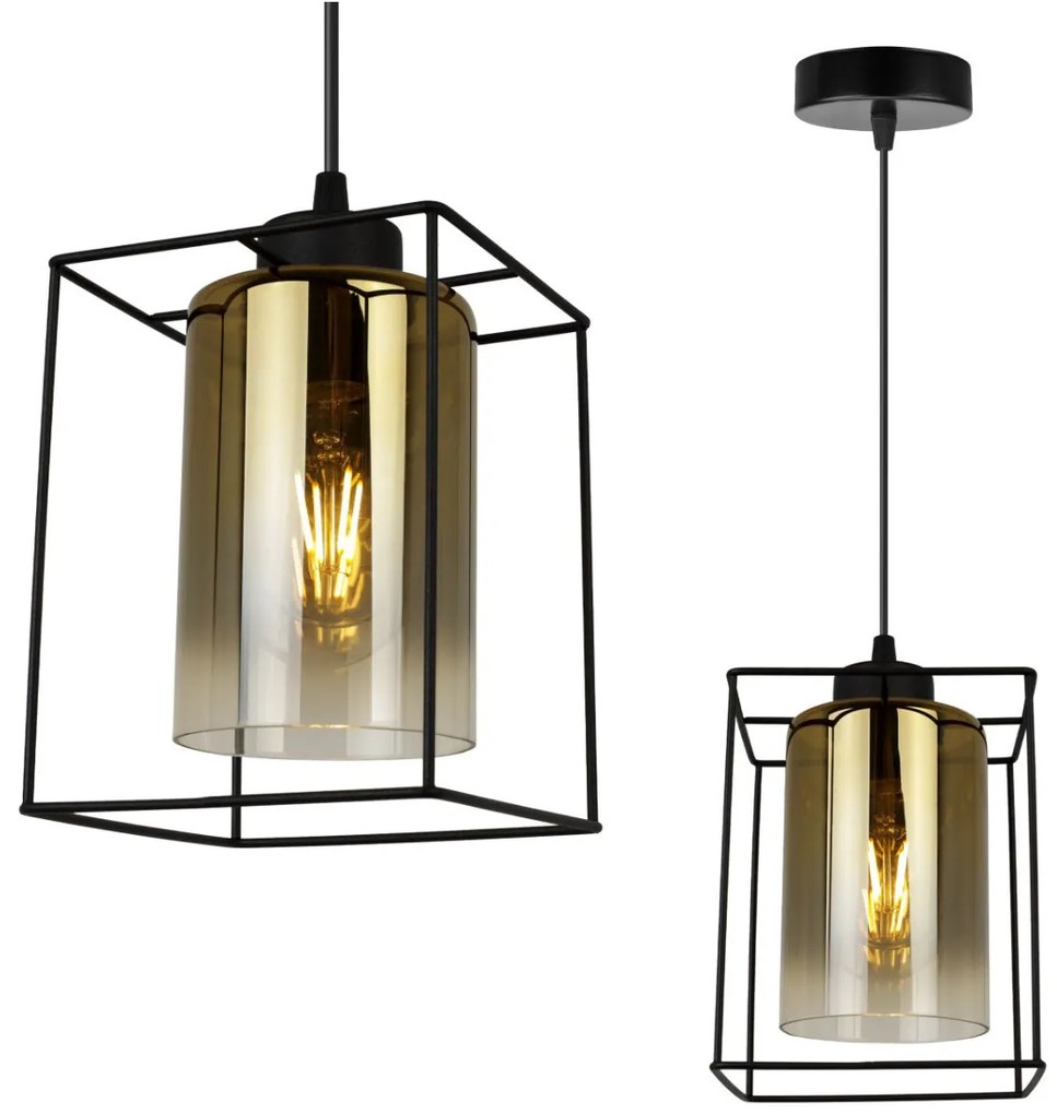Závesné svietidlo Hella Cage, 1x zlaté sklenené tienidlo v kovovom ráme