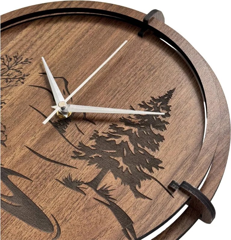 Drevené nástenné hodiny s motívom lesa – moderný dizajn | SENTOP HDF0588-ORECH-WENGE