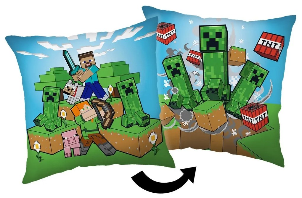 Jerry Fabrics Vankúš Minecraft Creeper rush, 40 x40 cm