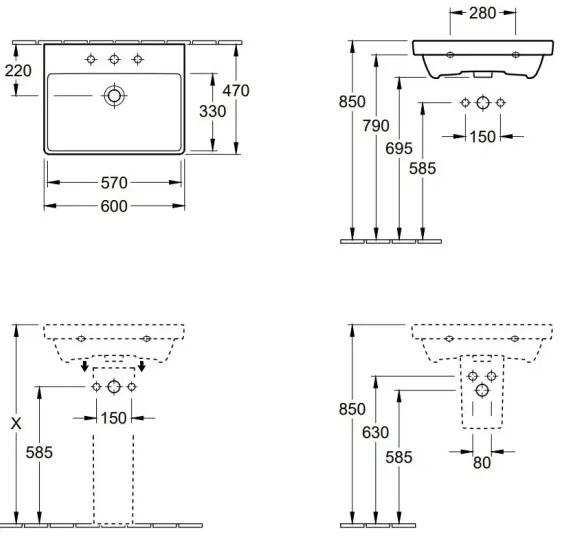 Villeroy & Boch 41586001 - Závesné umývadlo AVENTO 60x47 cm keramika/biela
