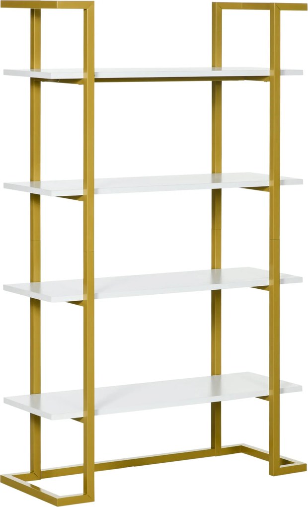 HOMCOM 4-podlažná vyvýšená a viacúčelová polica, MDF a oceľ, 92x35x152cm, Biela a Zlatá | Aosom