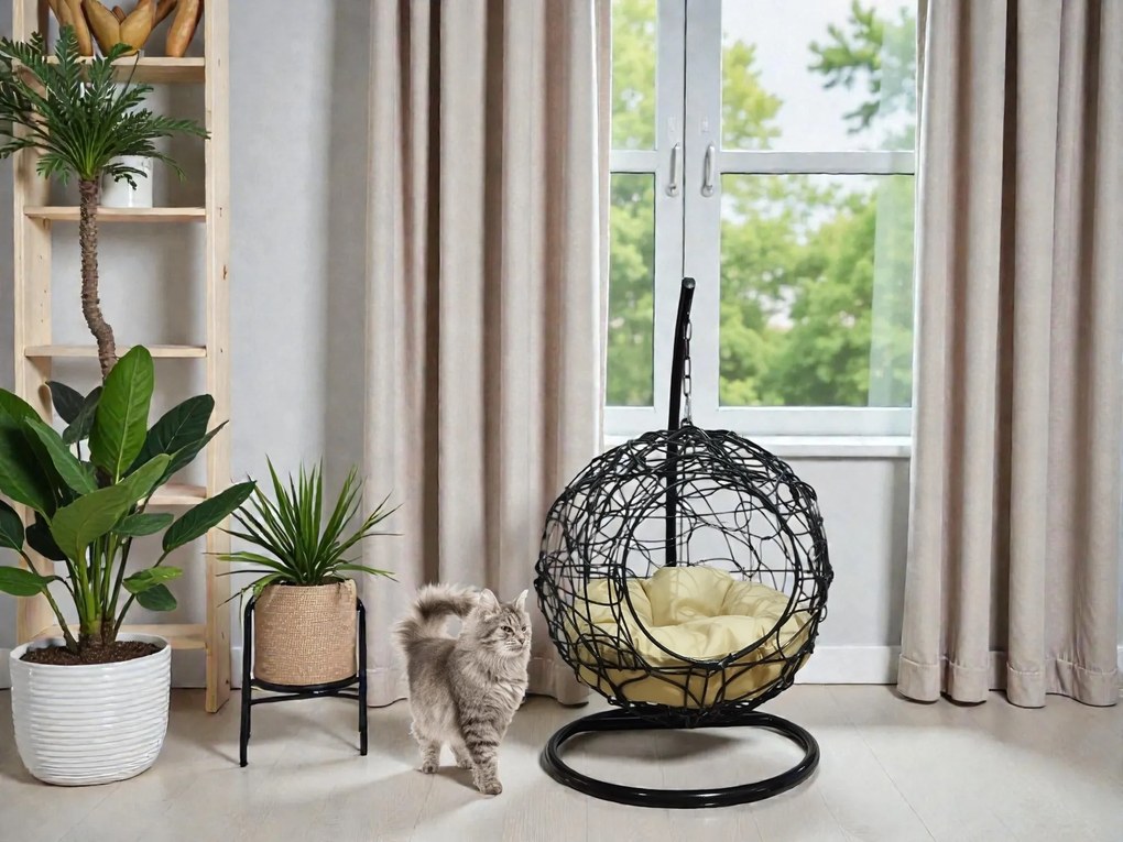 Závesné hojdacie kreslo pre mačky COCO - čierno béžové