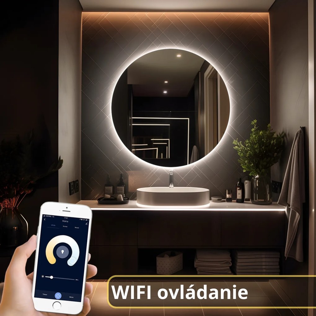 LED zrkadlo okrúhle Romantico ⌀60cm neutrálna biela - wifi aplikácia