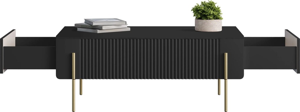 Čierny konferenčný stolík Malmi 100 cm so zásuvkami - matný čierny / zlaté nohy
