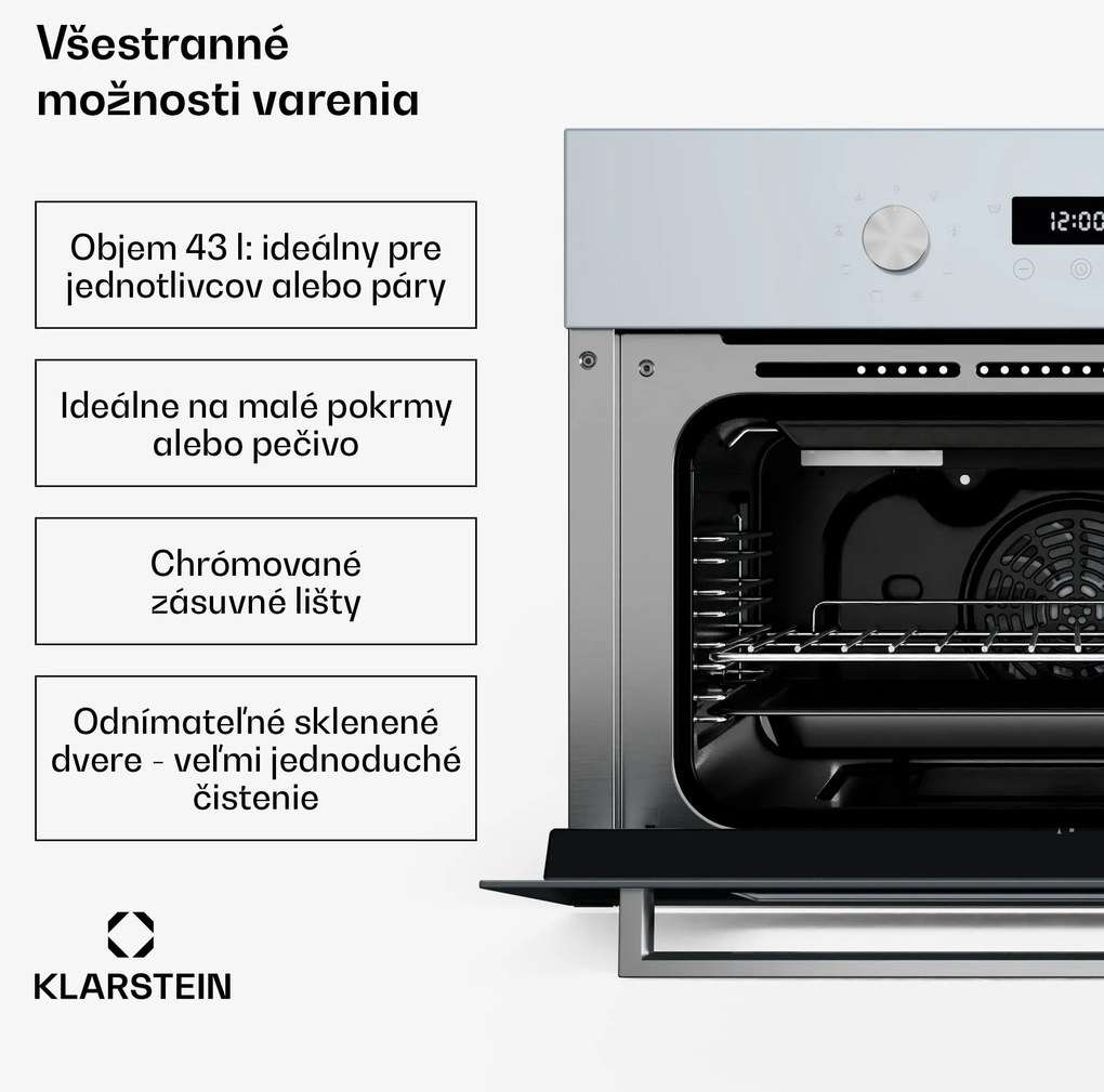 Klarstein SpaceSmart vstavaná rúra | Kompaktná | 45 cm | 41 litrov | 8 funkcií