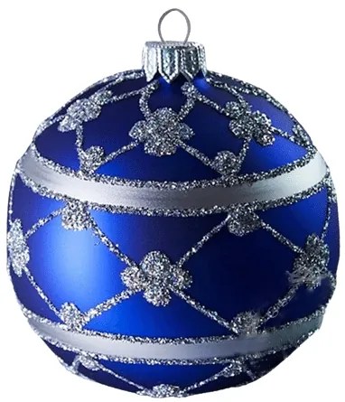 Vianočná guľa modrá, strieborný dekor