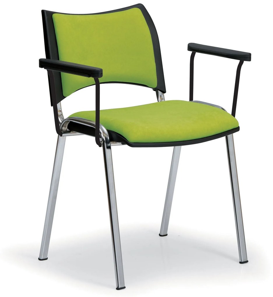Konferenčná stolička SMART, chrómované nohy, s podpierkami rúk, zelená
