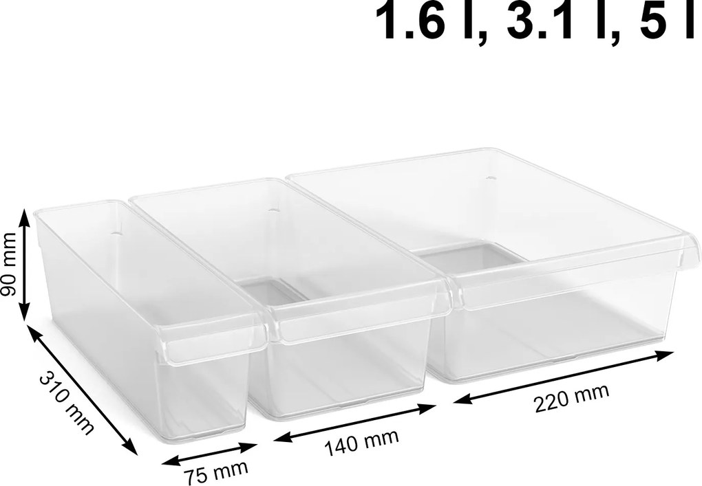 2. akosť - Sada 3ks organizérov do chladničky, ROTHO LOFT FRIDGE, antibakteriálna 5l+3l+1,5l