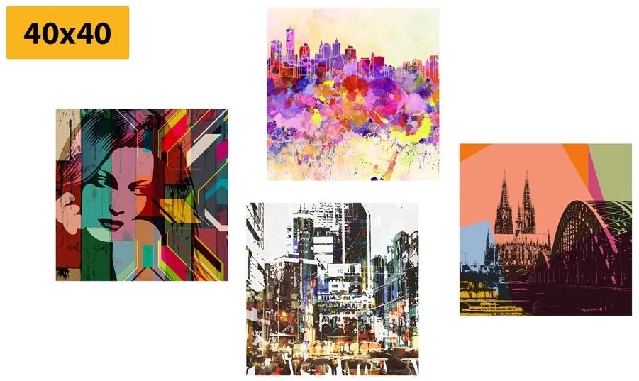 Set obrazov abstraktný život vo veľkomeste - 4x 40x40