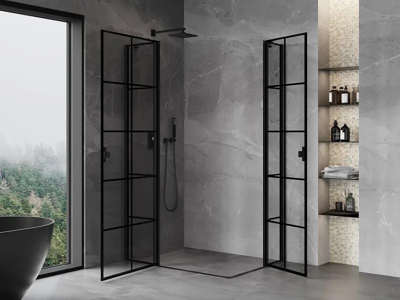 Mexen, Mexen Mist Duo výklopný sprchový kút 120 x 100 cm, čierna mriežka - 8A4-120L-100P-70-77