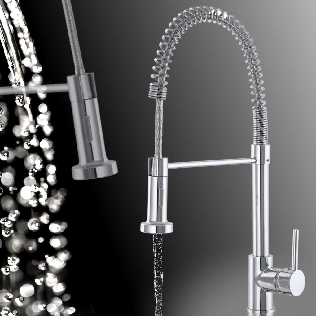 Gamma Spiral, stojanková drezová batéria s elastickou výlevkou, chrómová, GMA-BSL-CH