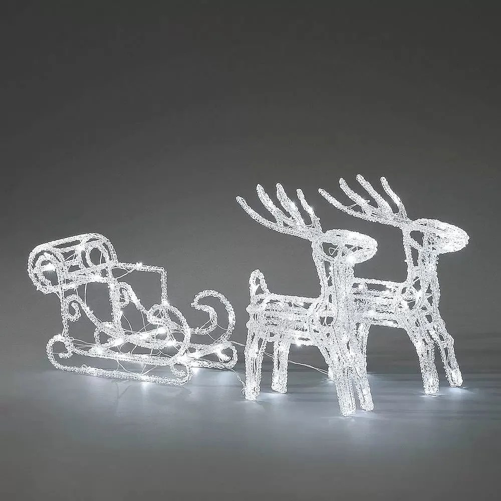 LED svetelná dekorácia sane so sobmi, napájanie: sieťové, studená biela, výška: 42 cm