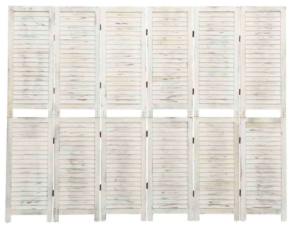 6-panelový paraván starožitný biely 215x166 cm masívne drevo