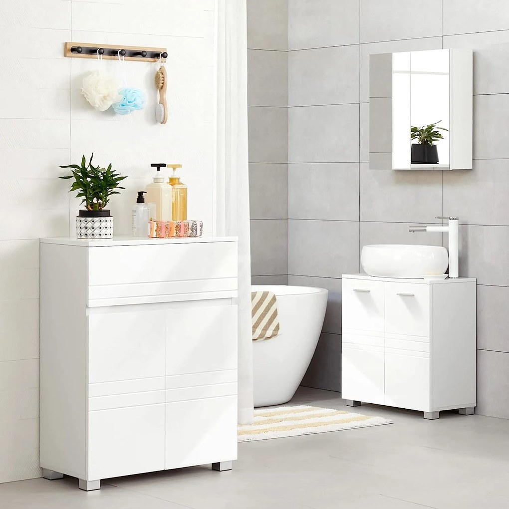 Kúpeľňová skrinka, so zásuvkou, 2 dvierkami, biela