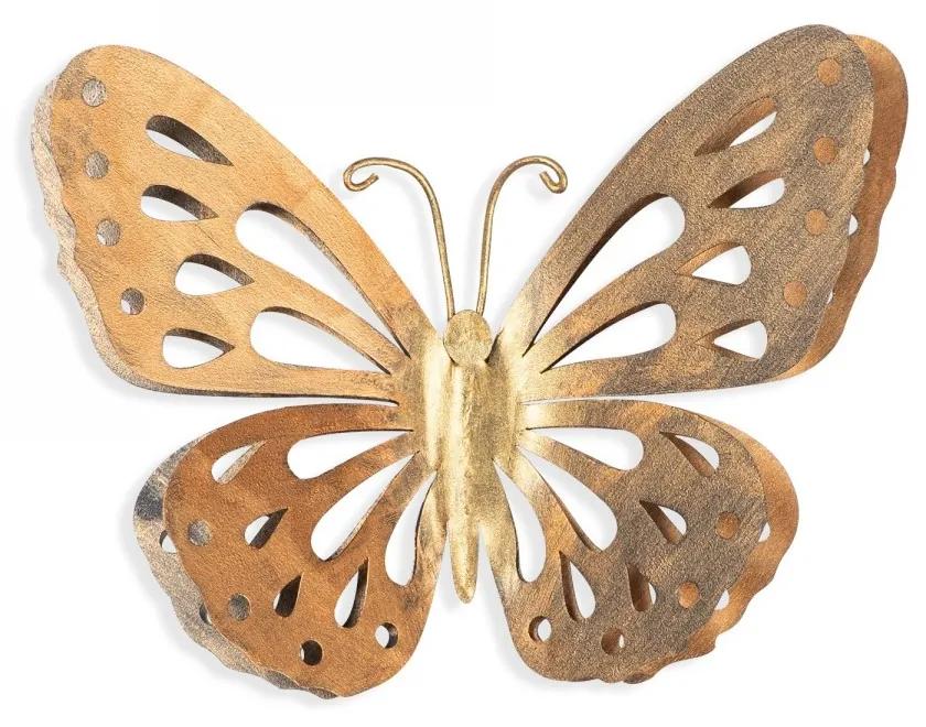 Nástenná kovová dekorácia Motýľ 32x29 cm zlatá