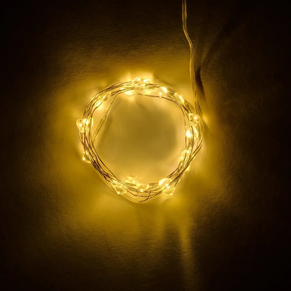 DECOLED LED světelný řetěz na baterie, se srdíčky, teple bílá, 20 diod, 2,3 m