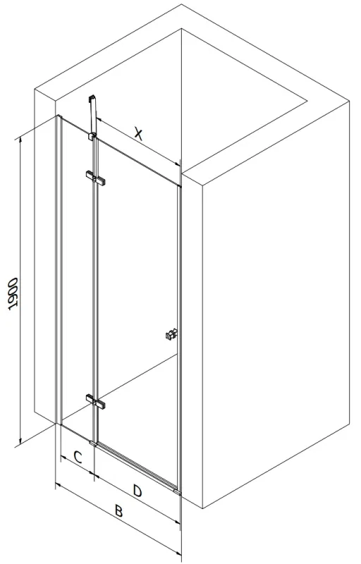 Mexen Roma, sprchové dvere do otvoru 70 x 190 cm, 6mm číre sklo, zlatý profil, 854-070-000-50-00
