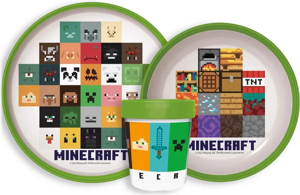 Sada plastového riadu Minecraft s kelímkom a protišmykom - 3 diely