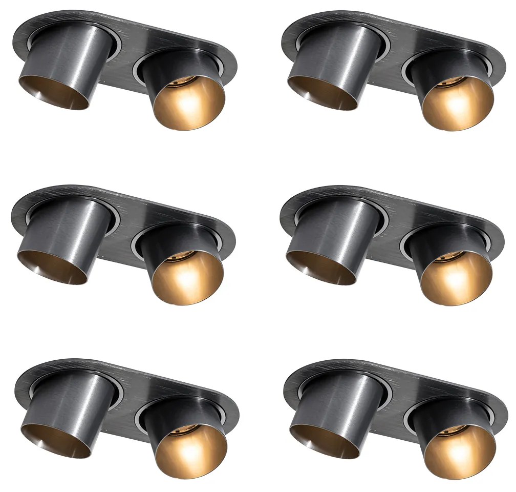 Sada 6 zapustených bodových svetiel Gunmetal GU10 50 mm 2-svetlá - Installa