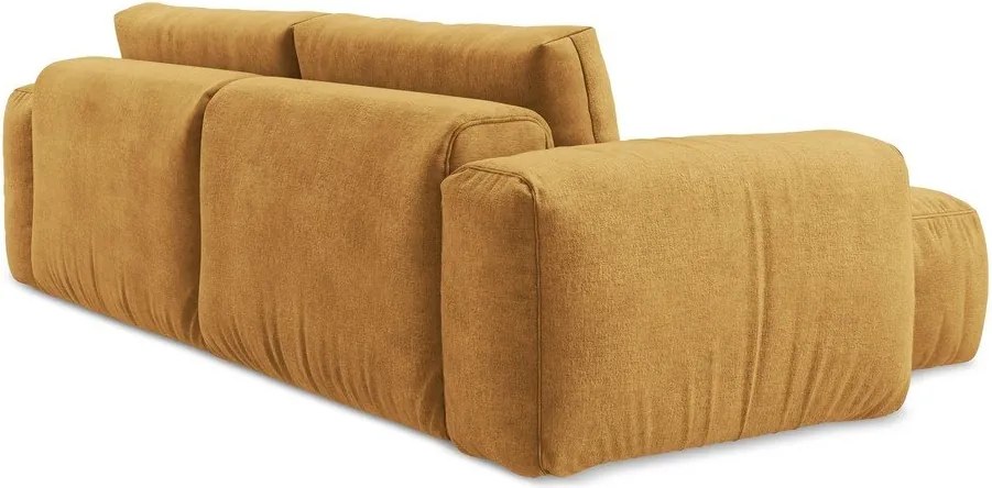 Ženilková rozkladacia rohová pohovka v horčicovej farbe (ľavý roh/s leňoškou) Kuki – Makamii