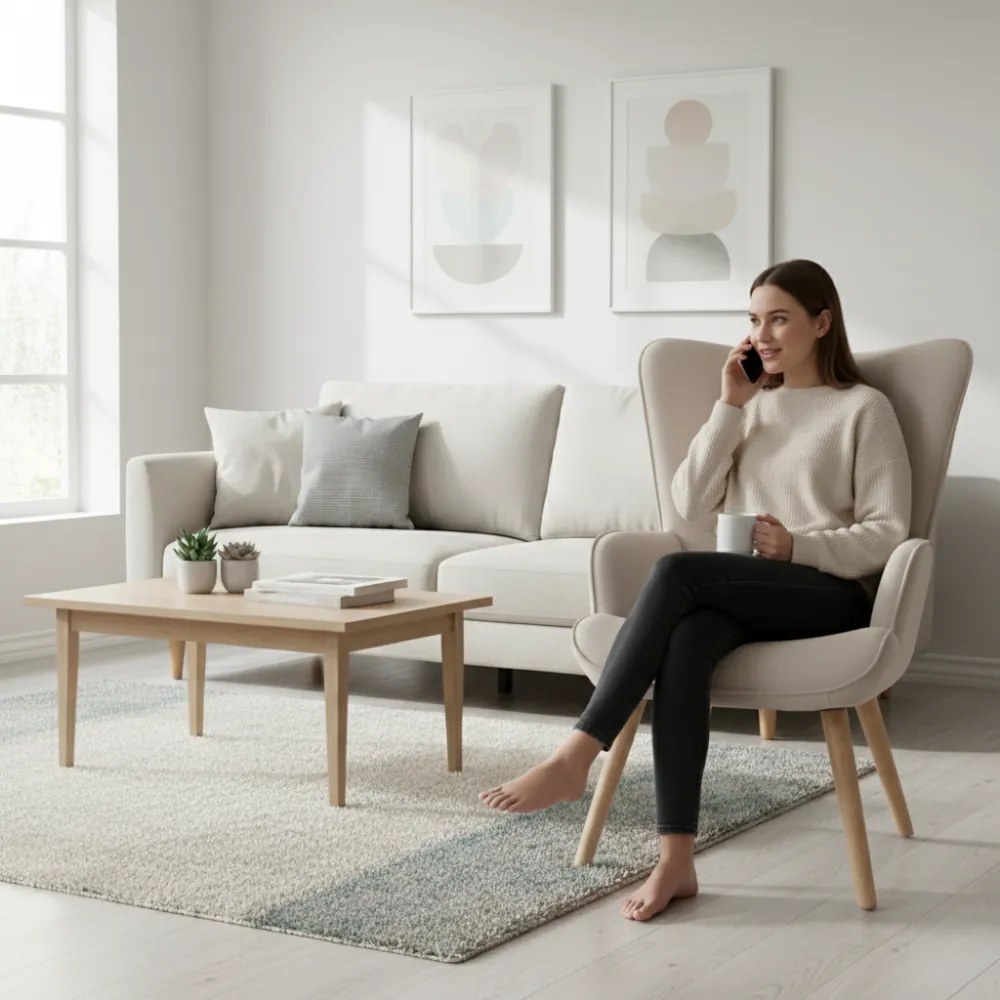 Kreslo ušiak LUGO — masív, látka, prírodná / krémová