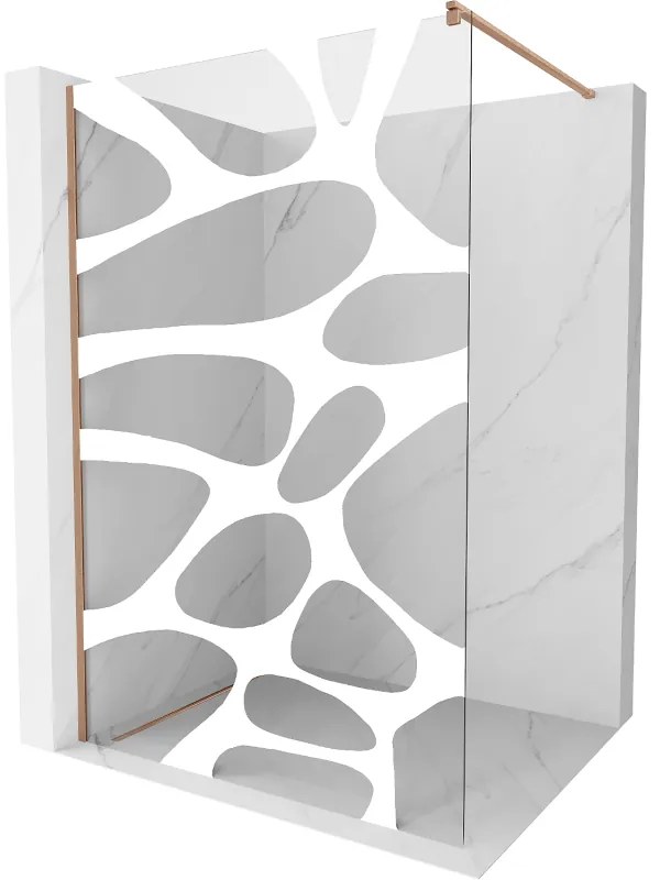 Mexen Kioto, sprchová zástena Walk-In 80 x 200 cm, 8mm číre sklo biely vzor, medený matný profil, 800-080-101-65-97