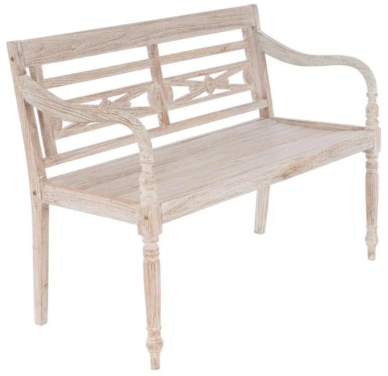 DIVERO 2-miestna lavica - 119 cm, teak, biela shabby