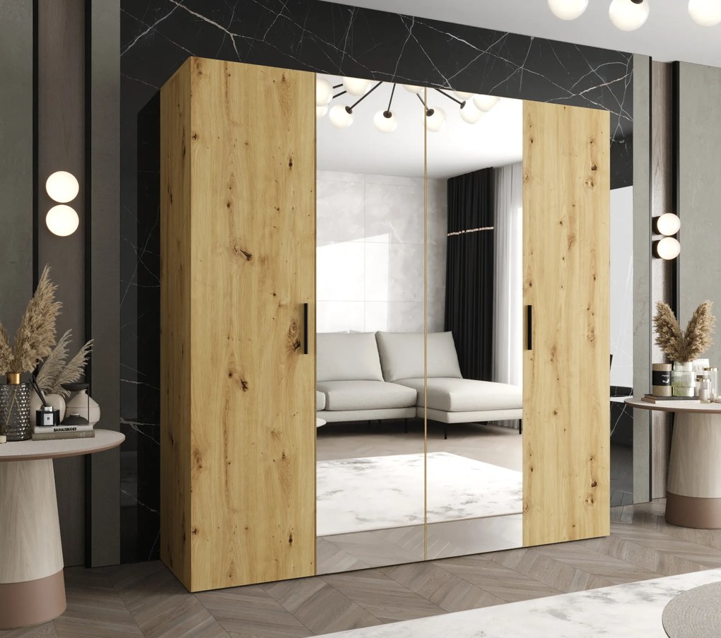 Šatníková skriňa 200 cm Borry 2 (dub artisan + čierna). Akcia -20%. Vlastná spoľahlivá doprava až k Vám domov. 1125822