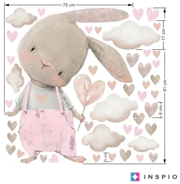 Nálepky nad postieľku pre dievčatko - Zajko v pastelovej ružovej