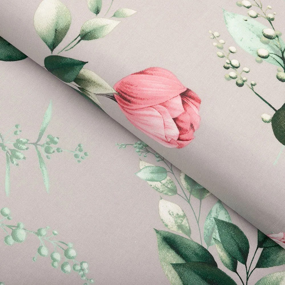 Biante Bavlnený štvorcový obrus Sandra SA-452 Ružové kvety na sivom 40x40 cm