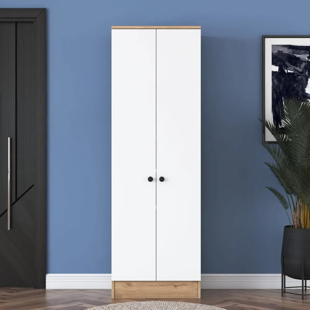 Biela/prírodná šatníková skriňa v dekore orecha 60x183 cm Theresa - Kalune Design