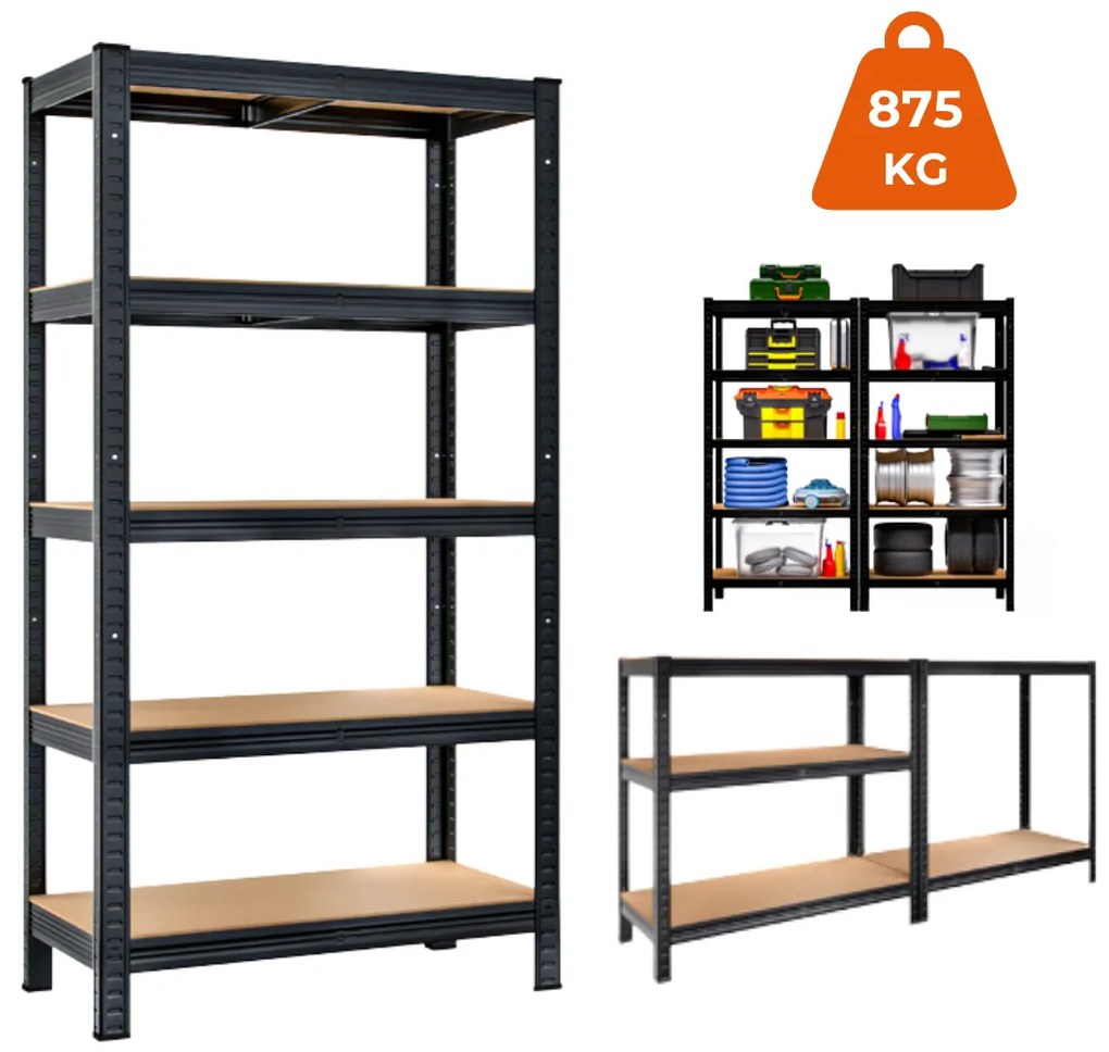 Regál s vysokou nosnosťou HEAVY, max. 875kg, 90x40x180cm, čierna Jurhan